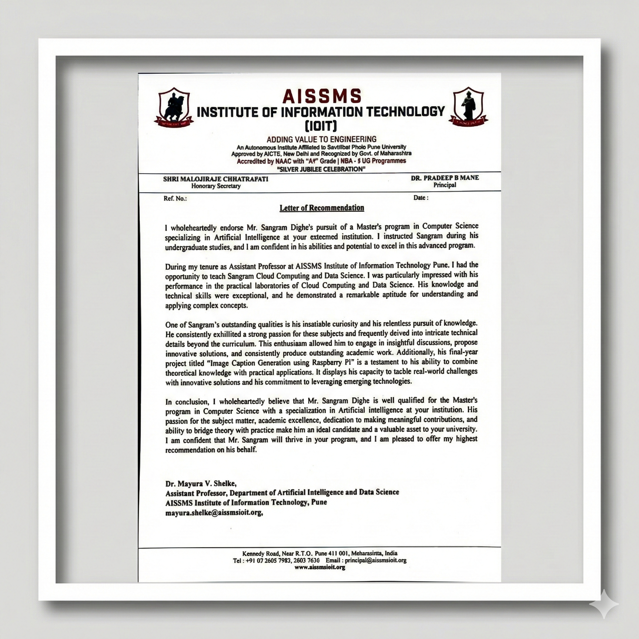 Testimonial - Dr. Mayura V. Shelke